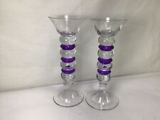 KK5 Vintage Pair of Glass Swirl Stemmed Candle Stick Holder For Decoration picture
