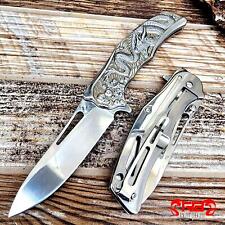 8” Silver Dragon Knife Tactical Spring Assisted Open Blade Folding Pocket Knife picture