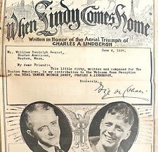 1927 When Lindy Comes Home Charles Lindbergh Sheet Music Newspaper Article DWHH1 picture