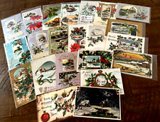 Lot of 22 Vintage~Christmas Postcards with Winter Snowy & Village Scenes-h966 picture