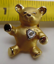 Genuine Signed Gigi Giusti Gold Tone Bear Topaz Heart Collectible Brooch Pin picture