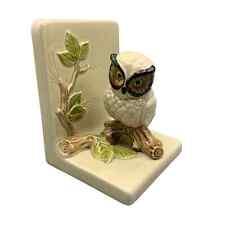 OMC Otagiri Porcelain Bookend Single Owl Leaves Stump Cream Mid Century Vintage picture