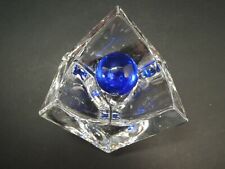 French Daum Crystal Geometric Ashtray with Cobalt Blue Smothering Ball picture