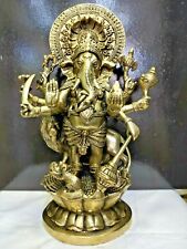 Antique Brass Hindu 8 Arms Ganesha Ganpati & Lion Statue Idol Figurine 12