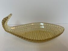 VTG Yellow Glass Fish Dish-Raised Fin-Textured Star and Block Pattern -8.5
