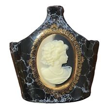 VTG Albert Price 90s Black Marble Cameo Stoneware Vanity Basket Candy Dish 4.75” picture