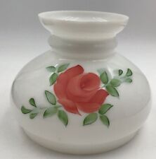 Vintage Lamp Shade White Milk Glass Hand Painted Pink Rose 6.5” Opening picture