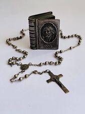Cute Antique Catholic Rosary Silver Beads in Box Book Cross Crucifix Italy 20 gr picture