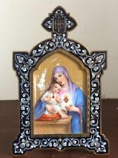 Vintage Mother Cloisonné Enamel 22k Gold Overlay Porcelain Mother Mary Bronze picture