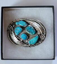 NATIVE AMERICAN VINTAGE STERLING SILVER TURQUOISE BELT BUCKLE INDIAN AMAZING picture