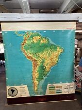 Vntg. 1950’s Retractable Wall Map Of South America  picture
