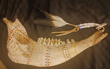 Antique Ceremonial Native American Buffalo/Tanka Jaw Bone Beads Teeth Hawk Plume picture