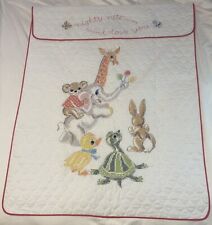 Vintage 1980’s Baby Infant Crib Quilt Baby Animals Embroidery Handmade, Superior picture