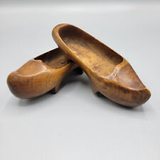 Antique Vtg Child Pair of Hand Carved Wooden Shoes Dutch Clogs Signed Dated 1882 picture
