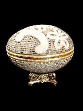 Vintage Handmade Faberge Inspired  Beaded Egg Trinket Box~Velvet Lined picture