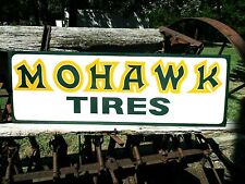 Large Vintage Hand Lettered MOHAWK TIRES Farm Tractor Gas Metal Oil Sign  picture