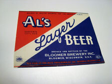 Circa 1930s Al’s Lager Beer Label, Bloomer, Wisconsin picture