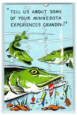 c1940's Fishes Tell Me About Your Minnesota Experiences Grandpa Vintage Postcard picture
