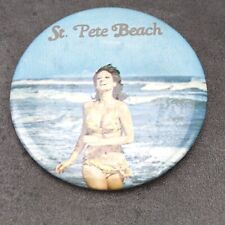 Vintage 1985 St Pete Beach FL Souvenir Photo Pin Badge Woman In Swimsuit #H3 picture
