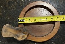 Vintage DECATUR Leather PIPE Holder Circular Caddy Genuine Walnut Wood Stand picture