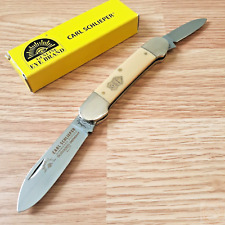 German Eye Carl Schlieper Pocket Knife Carbon Steel Blades Smooth Yellow Handle picture
