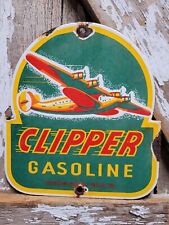VINTAGE CLIPPER GASOLINE PORCELAIN SIGN GAS STATION SERVICE AIRPLANE SEATTLE picture