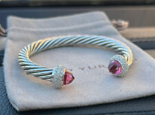 David Yurman Sterling Silver 7mm Candy Cable Tourmaline & Diamonds Bracelet M picture