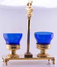 Imperial Tsar's Era Faberge Caviar Holder Empire Gilt Silver Cobalt Blue Crystal picture