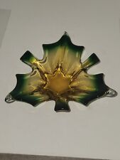 Murano Art Glass Emerald Green & Gold Dish Leaf 1950's-60s picture