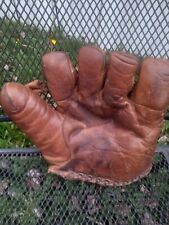 Vintage 1930s Leather Split Finger Baseball Glove tie back  picture