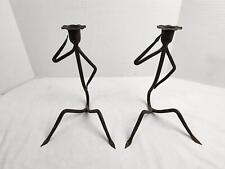 Metal Stick Figure Saluting Art Sculpture Candle Stick Holders Set of 2 picture