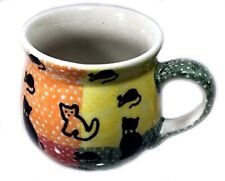 Polish Pottery Large Bubble Mug in Pattern KOT Color Block Cats and Mice picture