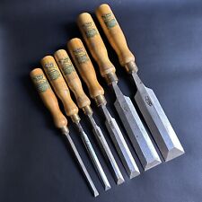 RARE VINTAGE SET OF 6 CHARLES TAYLOR SCREW BRAND SHEFFIELD BEVEL EDGE CHISELS picture