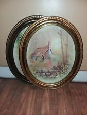 Vintage 1980s SYROCCO Gold Oval Picture Lake Cottage Scenic Rustic picture