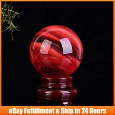 80mm Natural Gemstone Red Smelting Quart Ball Healing Crystal Sphere W/ Stand US picture