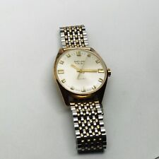 MENS SHETLAND VINTAGE TWO TONE ELECTRIC WATCH SKELETON BACK GOOD CONDITION picture