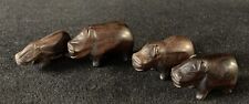 4 Vintage Hand Carved Hippos - Hippopotamus FINE WOOD CARVED Figures. picture