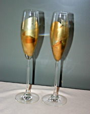 Pair Randy Strong 1991 Signed 22k Gold Leaf Champagne Flutes R-638 picture