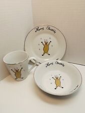 Merry Brite Christmas dishes.  14 piece Set. 4 patterns of 3 & Sugar & Creamer picture
