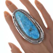 Sz9.5 Huge Navajo Sterling and turquoise stampwork ring picture