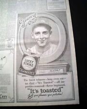 WAITE HOYT New York Yankees Pitcher Lucky Strike CIGARETTES Ad 1928 NY Newspaper picture