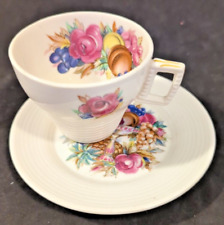 Vintage Cup Saucer Victorian Hand Painted Fruit Flowers Tea Cup Hand Painted picture