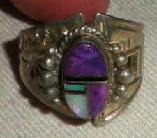 VINTAGE NAVAJO OR ZUNI SIGNED LP OPAL SUGILITE STERLING SILVER RING SIZE 8 vafo picture