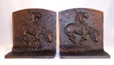 Vintage Cast Iron Bookends End of The Trail Indian Warrior W/ Spear on Horseback picture
