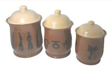 Vintage Buckaroo Stoneware By Cowboy Living Stoneware Lidded Canister Tan/Brown picture