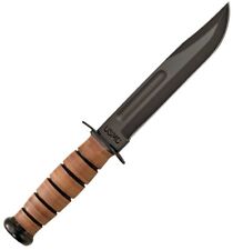 Ka-Bar USMC Fighting Fixed Blade Knife Stacked Leather Handle Black CS KA5017 picture