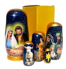 Nativity 5 PC Russian Style Nesting Dolls, Stacking Toy Jesus Nativity Egg Set picture