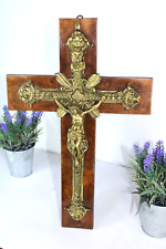 Antique 1939 Brass wood cross Religious crucifix picture