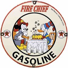 VINTAGE TEXACO FIRE-CHIEF GASOLINE PORCELAIN SIGN DISNEY MICKEY DONALD DUCK OIL picture
