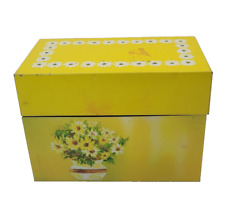 Vintage Ohio Art Metal File Card Recipe Box Yellow Daisy Daisies Floral Vase picture